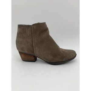 Blondo Waterproof Shoes 6.5M Tan Booties Leather Wrap Suede Feel Rubber Bottom